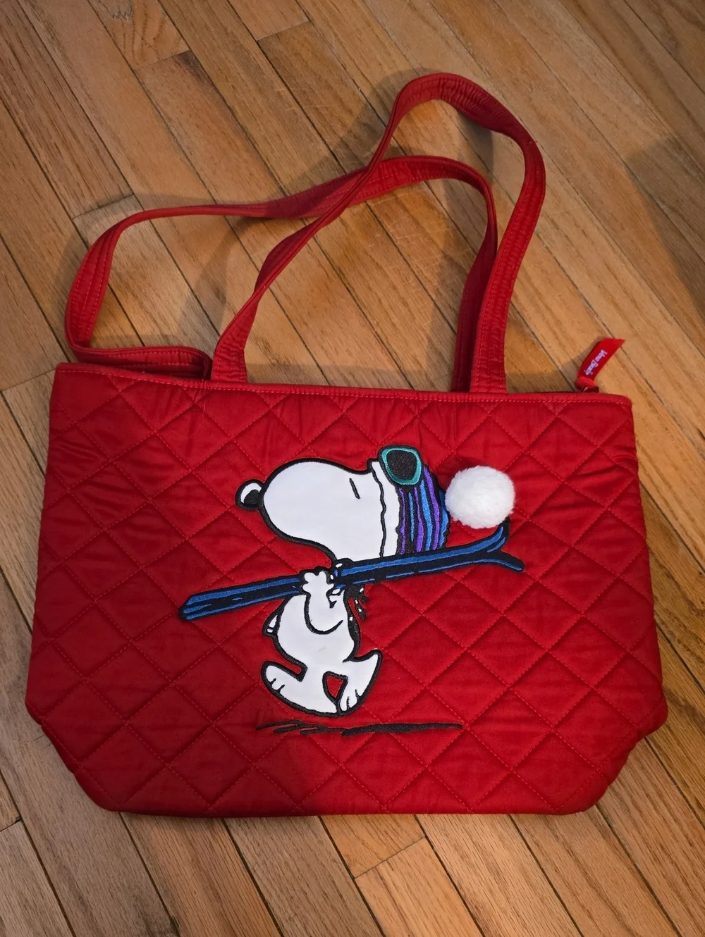 Vera Bradley Red Quilted Snoopy Ski Tote with Pom Pom